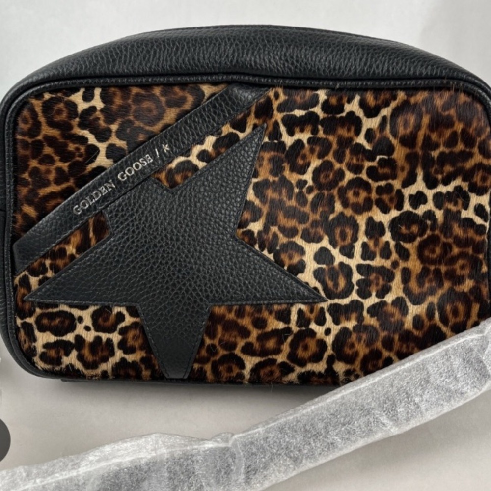 Golden Goose Black and Leopard Print Crossbody